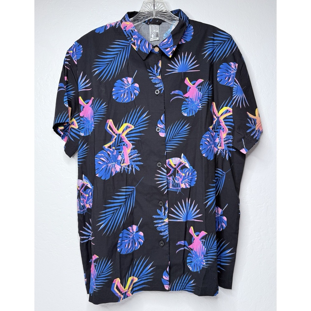 Dutch Bros Coffee Hawaiian Shirt Unisex L Black Pink Barista Crew Tropical Y2K